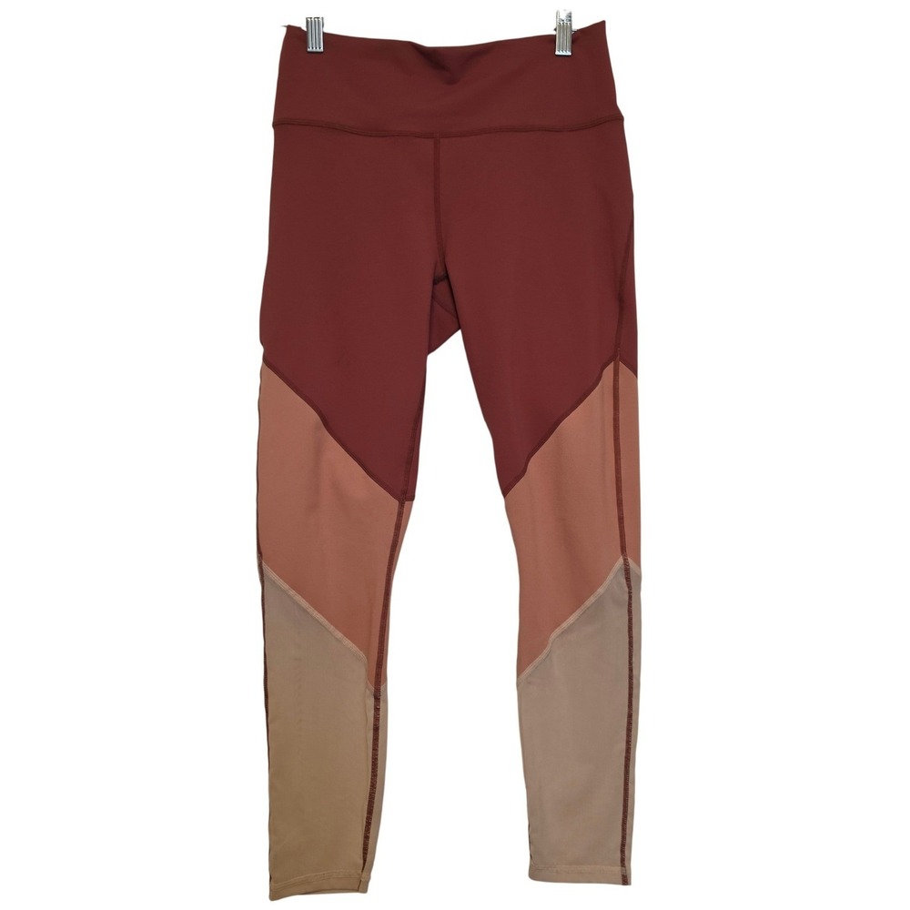 Fabletics Colorblock Mesh Panel High Waisted Leggings Terracotta Peach Medium